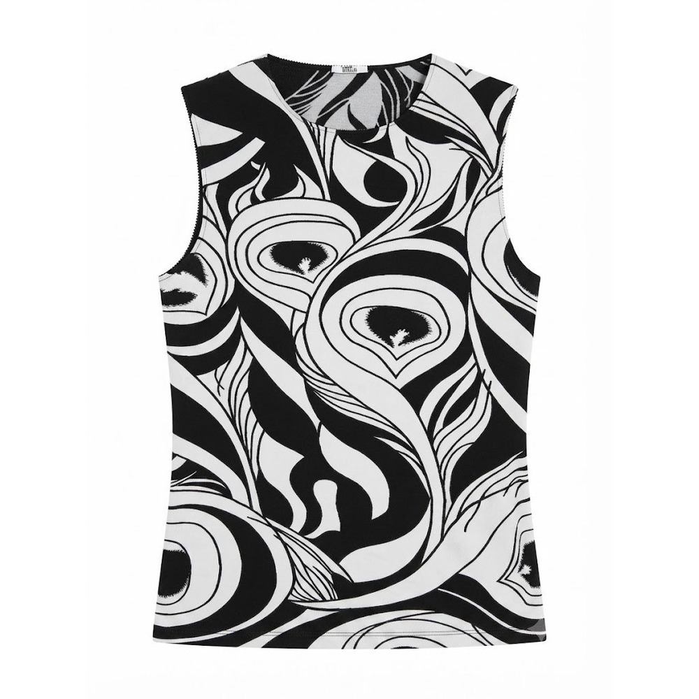 NEW Wolford Womens Medium Black White Abstract Swirl Sleeveless Stretch Top - IW